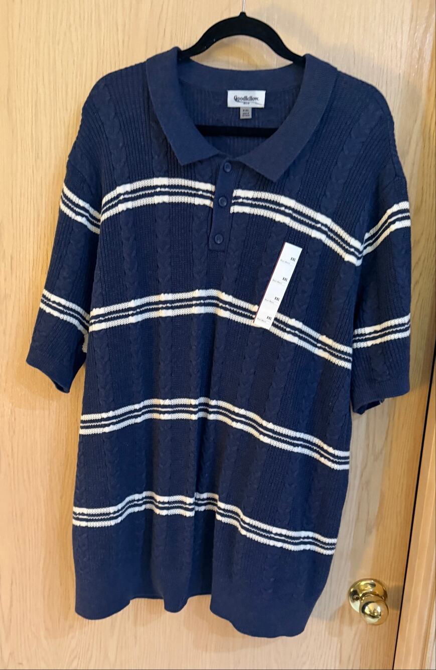 Goodfellow & Co Men’s XXL Cable Knit Sweater Polo Navy Striped